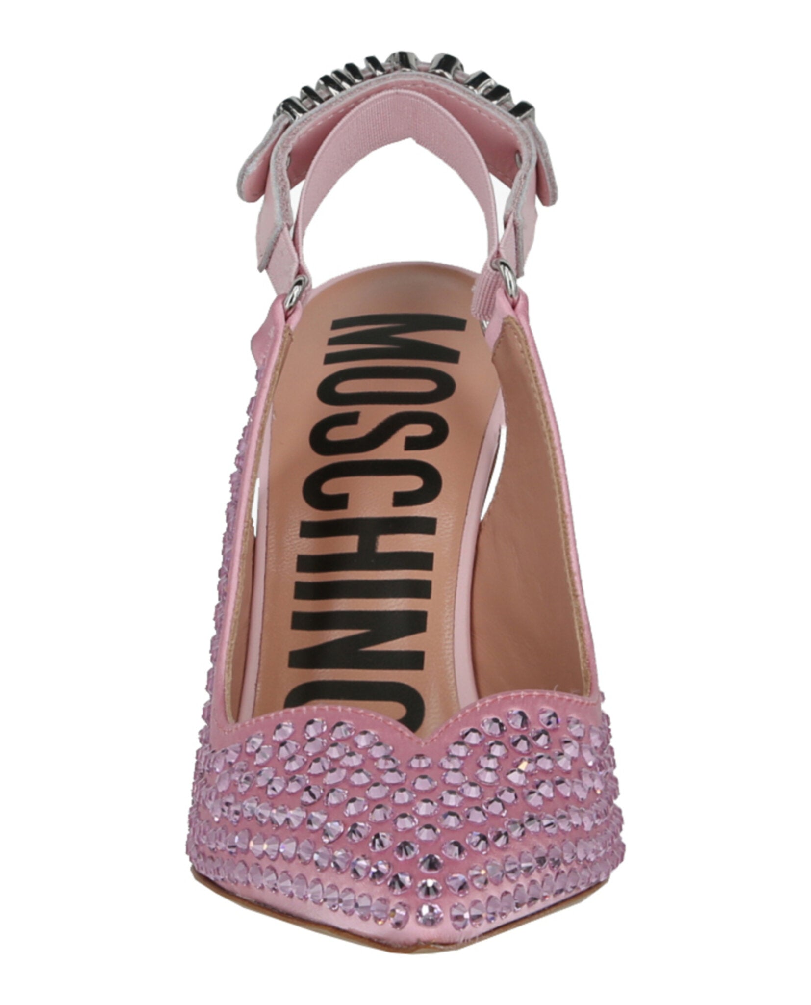 Moschino Crystal Embellished Satin Slingback Pumps Footwear - Tophatter Daily Deals