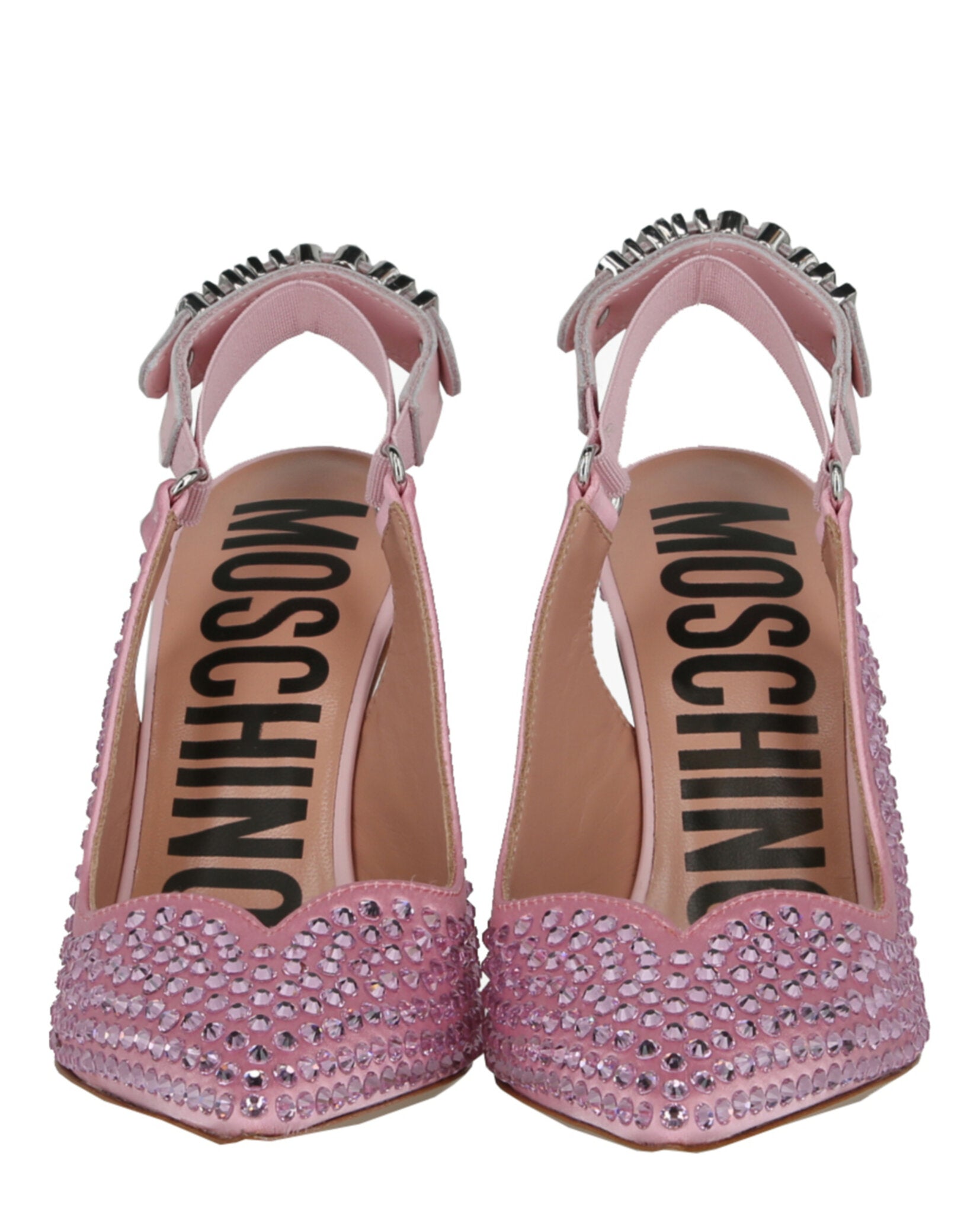 Moschino Crystal Embellished Satin Slingback Pumps Footwear - Tophatter Daily Deals
