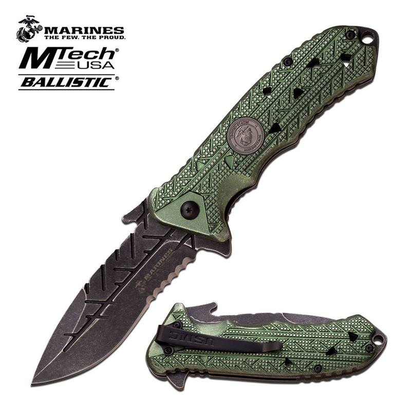 MTech USA US Marines The Few The Proud Spring Assisted Knife Green Handle - TOPHATTER'S ARMORY DEALS Collectible Weapons - Tophatter Daily Deals