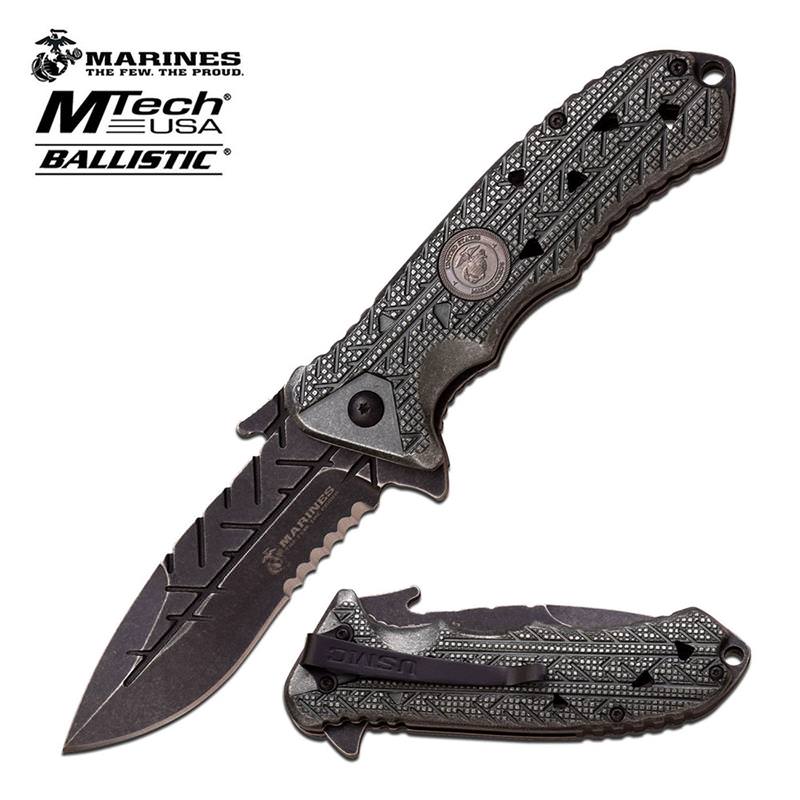 MTech USA US Marines The Few The Proud Spring Assisted Knife Grey Handle - Tophatter's Guns'N'Weapons Store Collectible Weapons - Tophatter Daily Deals