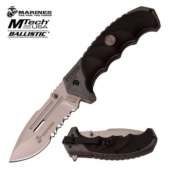 MTech USA 5 Inch Marines Spring Assisted Knife Black Grey - Tophatter's Guns'N'Weapons Store - FREE SHIPPING Collectible Weapons - Tophatter Daily Deals