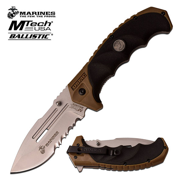 MTech USA 5 Inch Marines Spring Assisted Knife Black Tan - Tophatter's Inc. Weapons Store Online Collectible Weapons - Tophatter Daily Deals