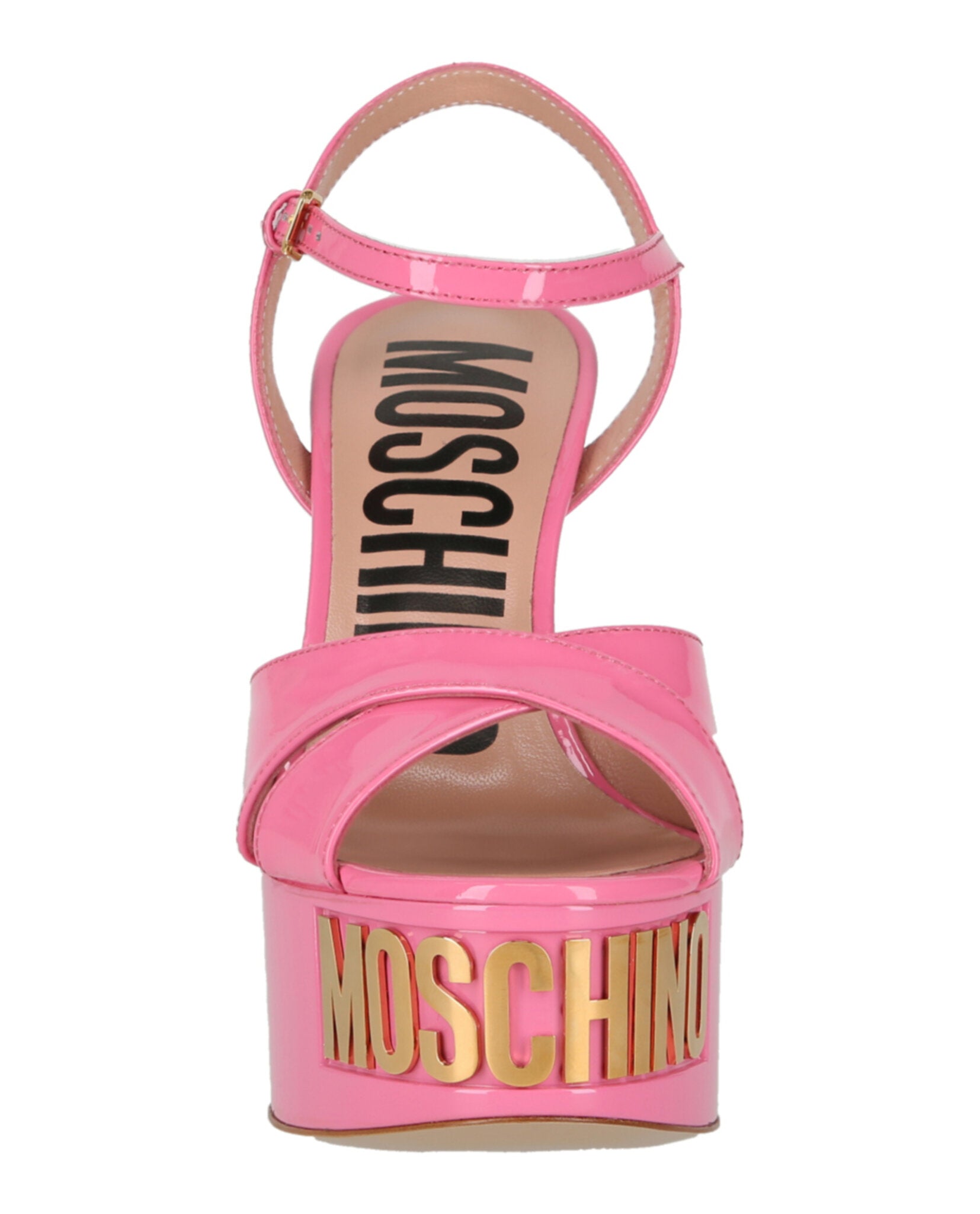 Moschino Patent Leather Logo Heeled Sandals Footwear - Tophatter Daily Deals