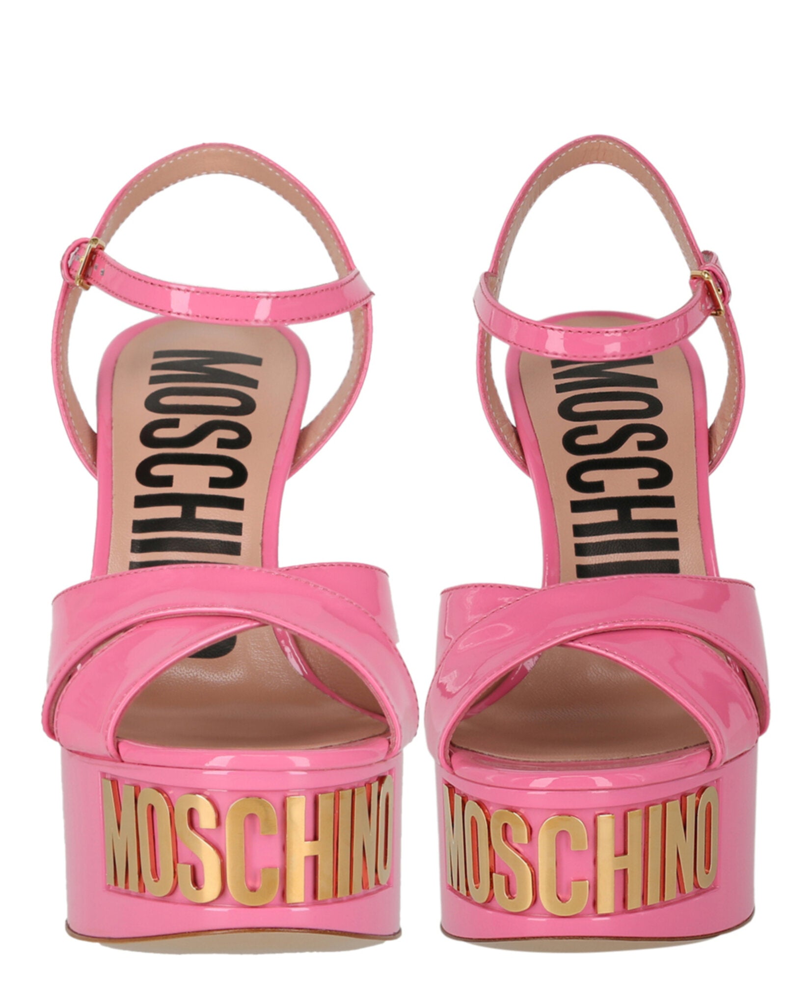 Moschino Patent Leather Logo Heeled Sandals Footwear - Tophatter Daily Deals