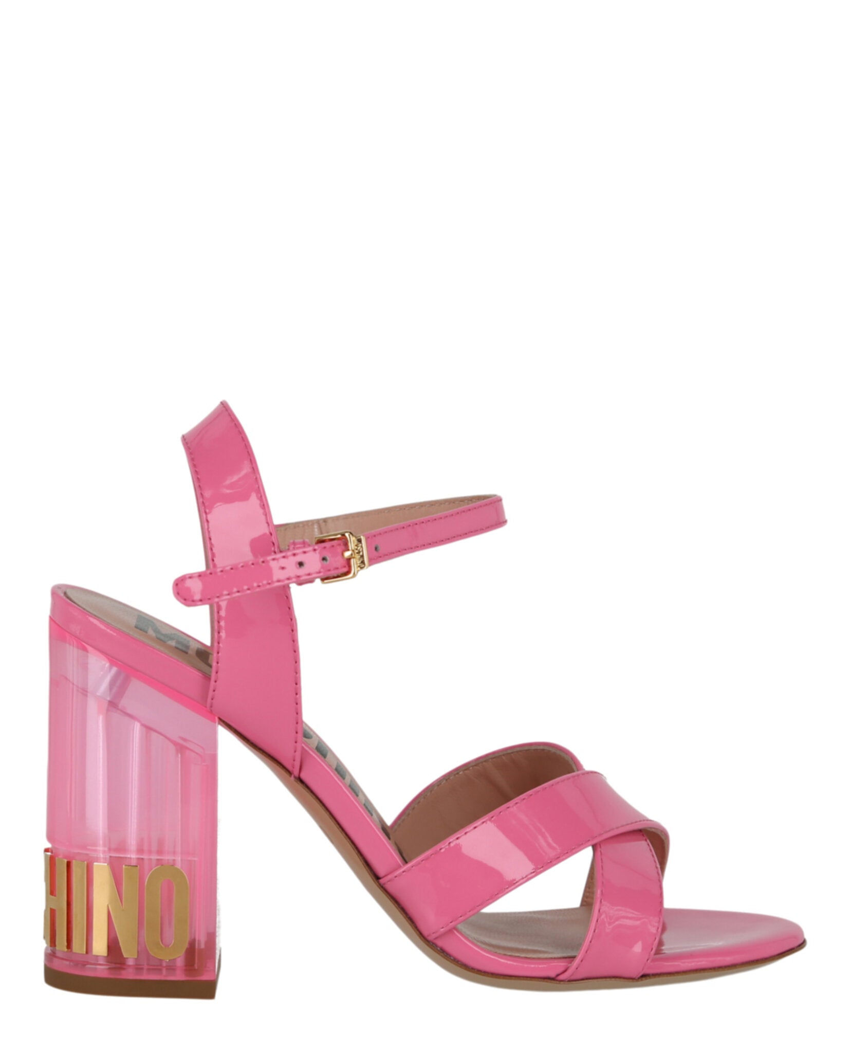 Moschino Patent Leather Logo Heel Sandals Pink Footwear - Tophatter Daily Deals
