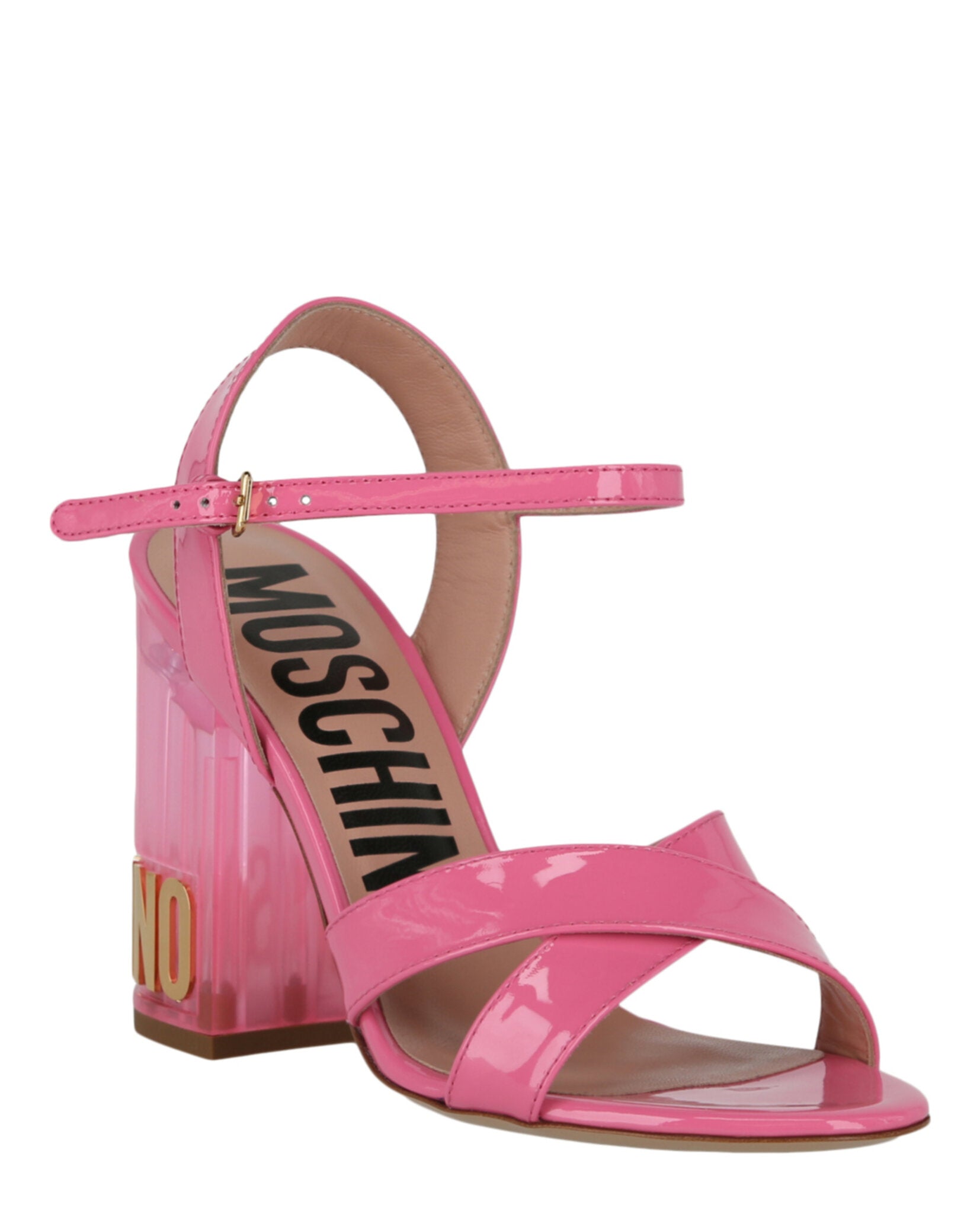 Moschino Patent Leather Logo Heel Sandals Footwear - Tophatter Daily Deals