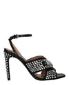 Moschino Satin Crystal Embellished Heel Sandals Black Footwear - Tophatter Daily Deals