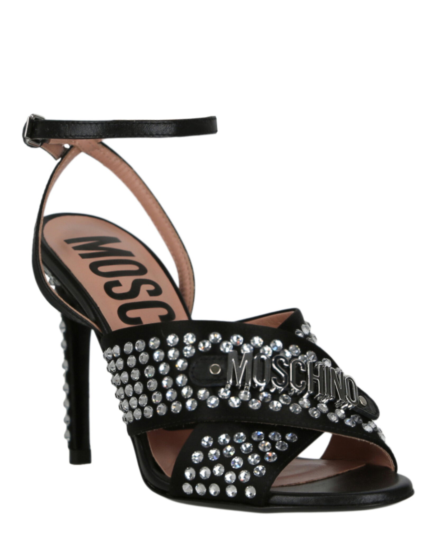 Moschino Satin Crystal Embellished Heel Sandals Footwear - Tophatter Daily Deals