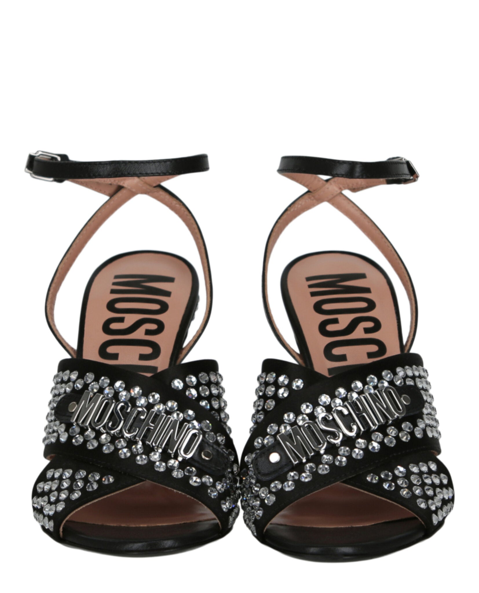Moschino Satin Crystal Embellished Heel Sandals Footwear - Tophatter Daily Deals