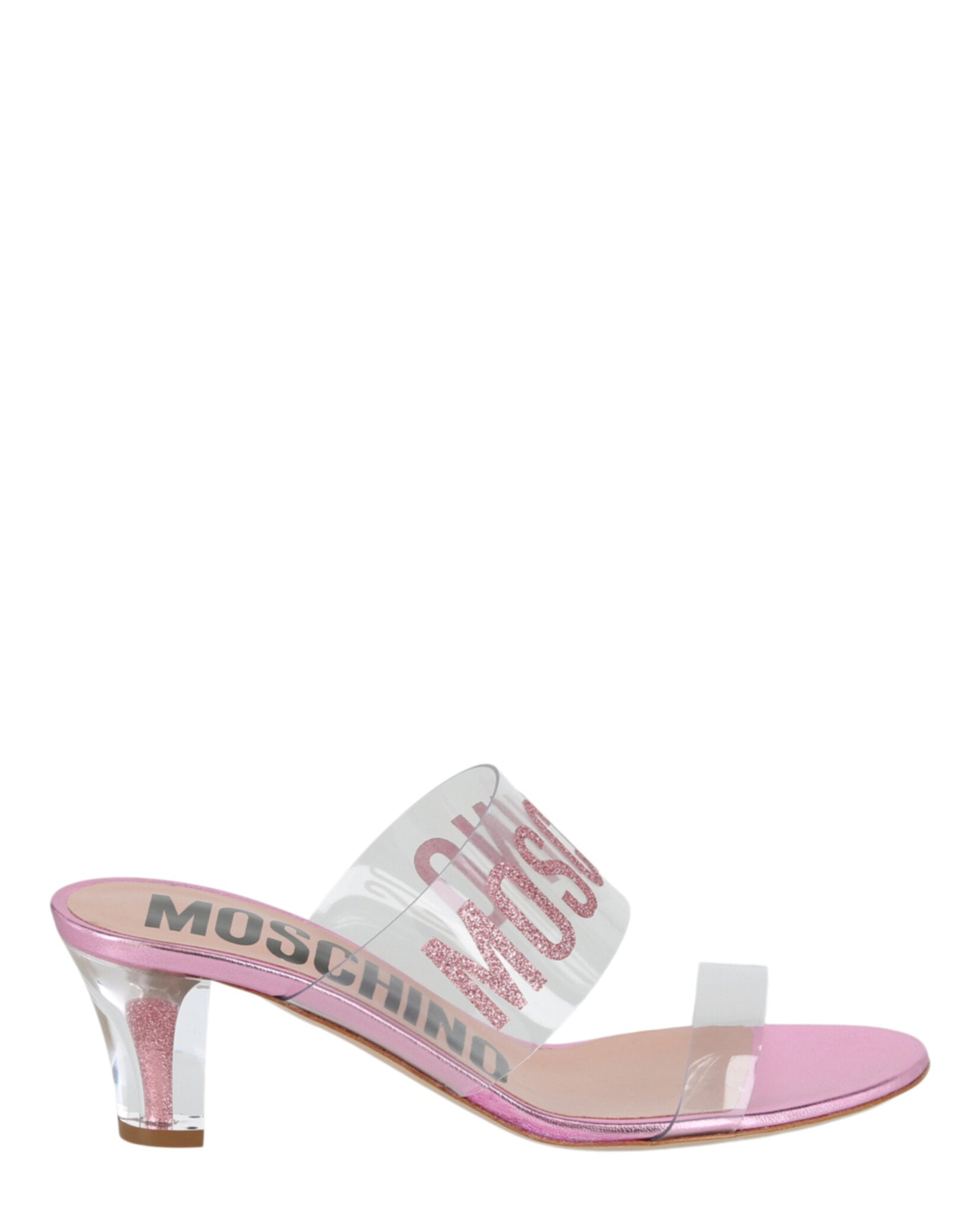 Moschino Glitter Logo Heel Sandals Transparent Pink Footwear - Tophatter Daily Deals