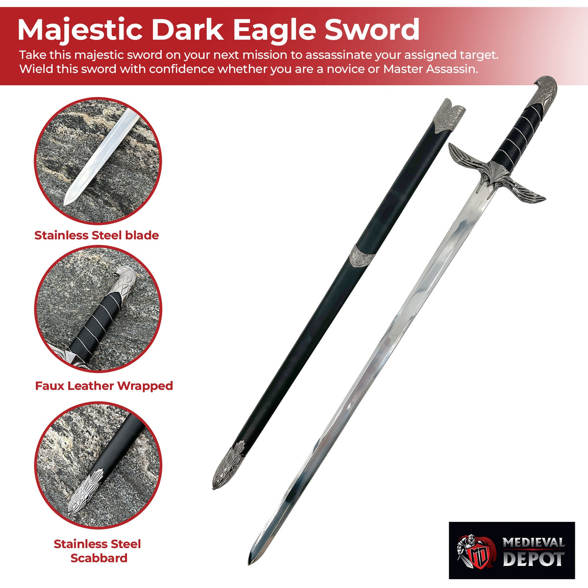 Majestic Dark Eagle Assassin Video Game Medieval Sword swords - Tophatter Daily Deals