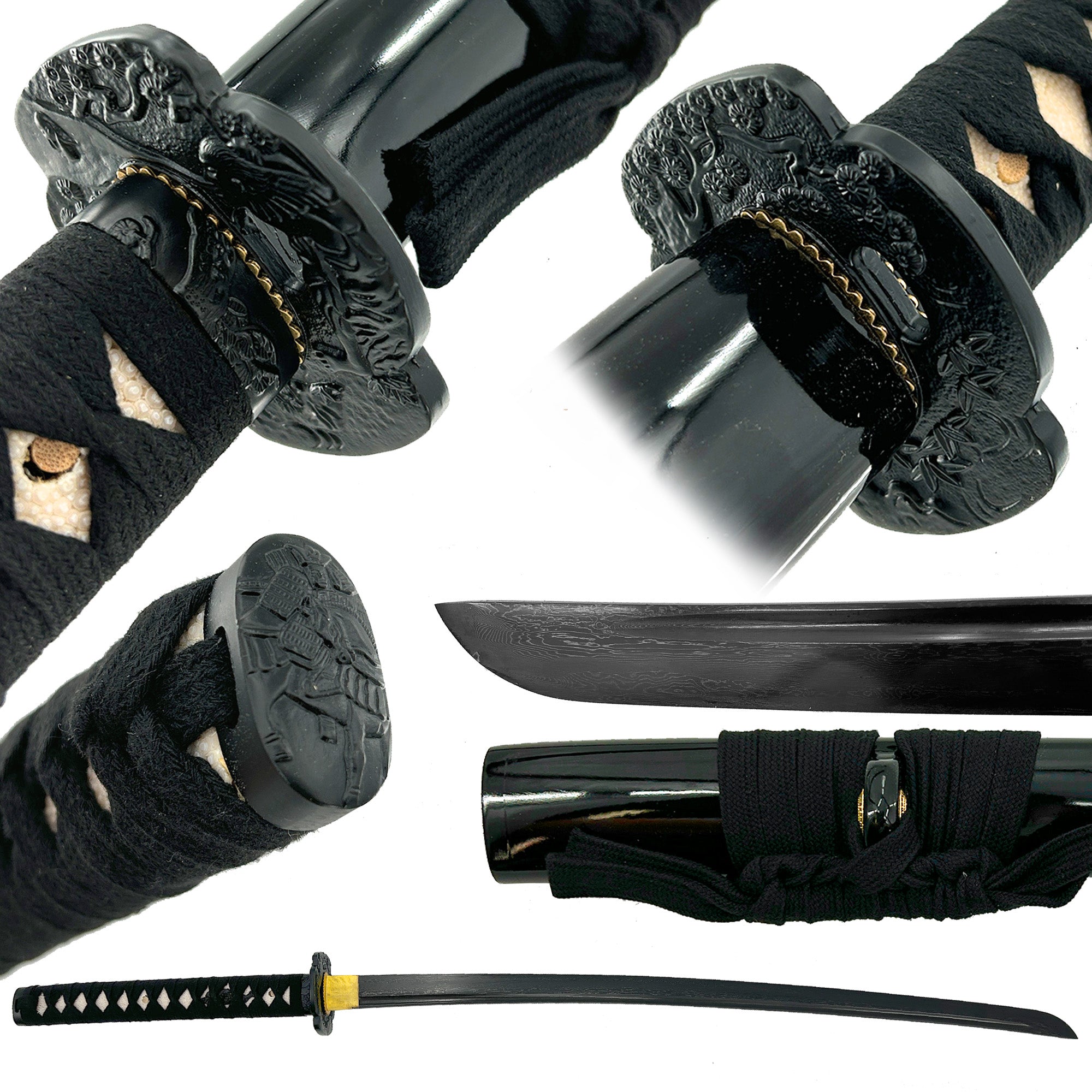 Master the Shadows Black Damascus Steel Hand Forged Katana Swords - Tophatter Daily Deals
