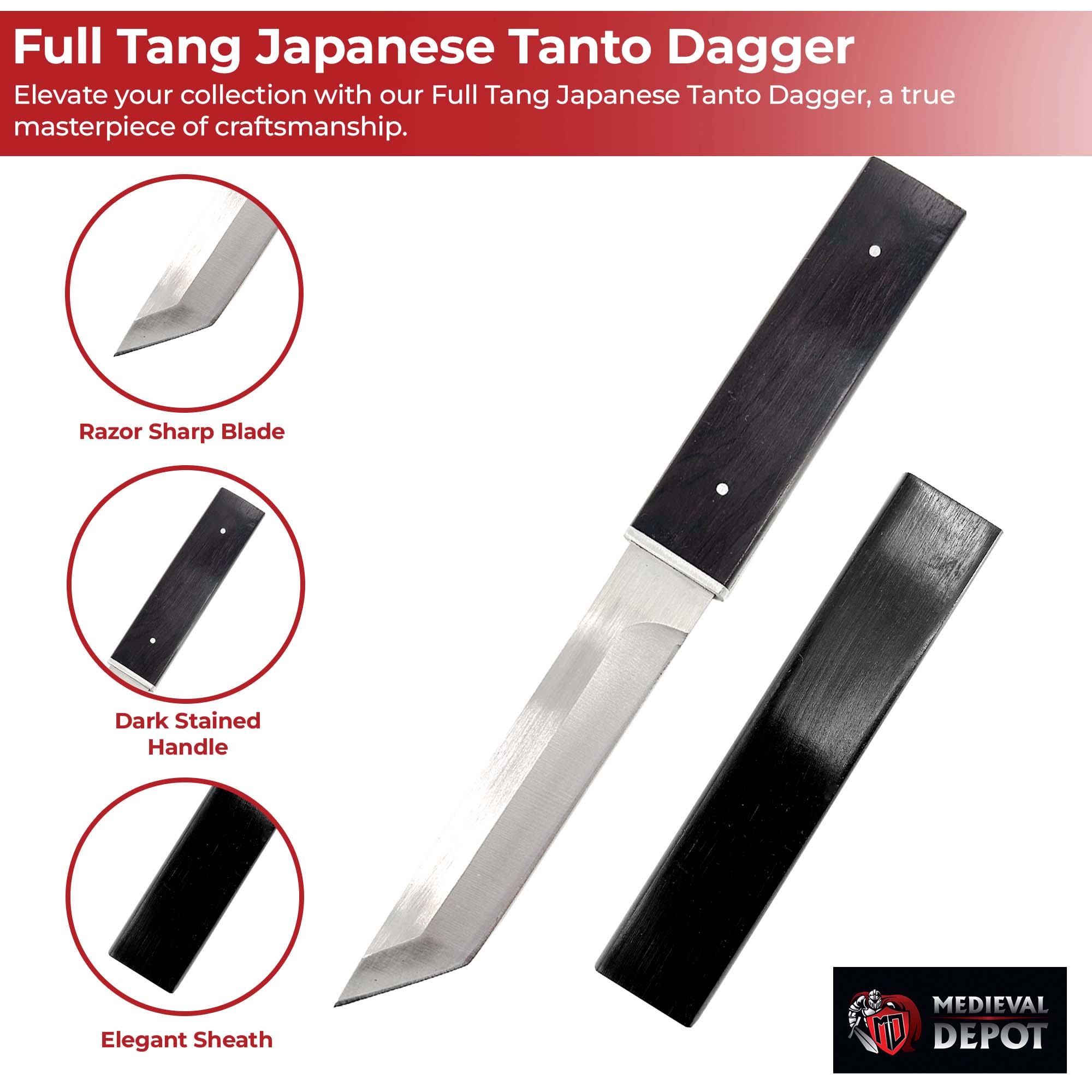 Masterfully Crafted Full Tang Japanese Tanto Dagger Swords - Tophatter Daily Deals