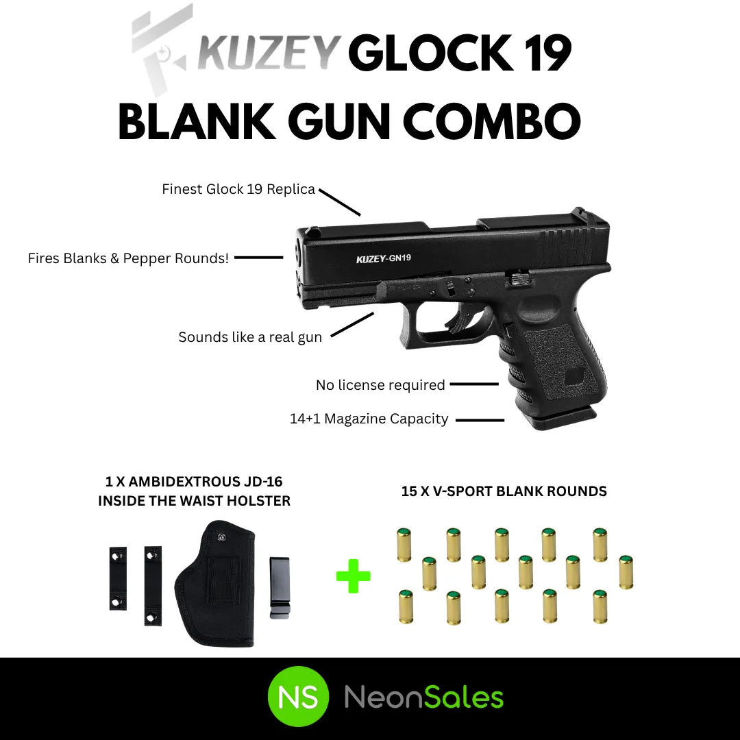KUZEY GLOCK 19 BLANK GUN + 15 BLANKS + HOLSTER - Tophatter's Army Deals BLANK GUNS - Tophatter Daily Deals