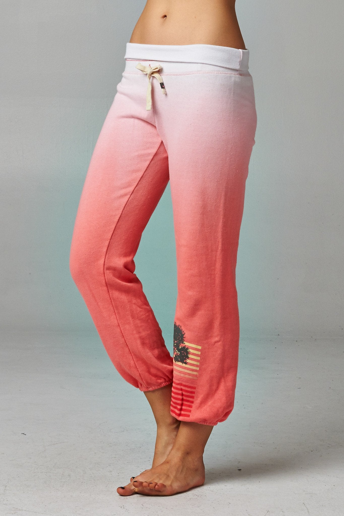 Women's Fold-over Waistband French Terry Dip Dye Screened Sweatpants Pants - Tophatter Daily Deals