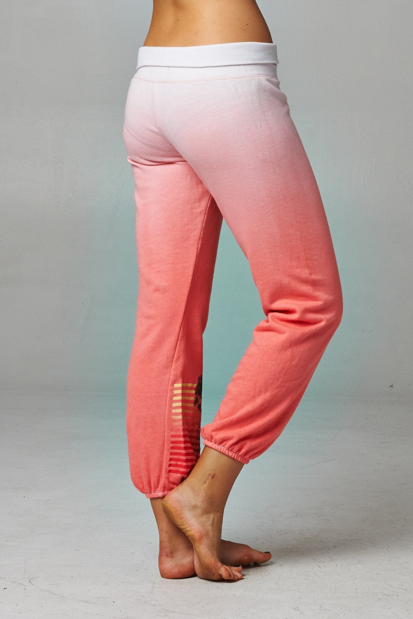 Women's Fold-over Waistband French Terry Dip Dye Screened Sweatpants Pants - Tophatter Daily Deals