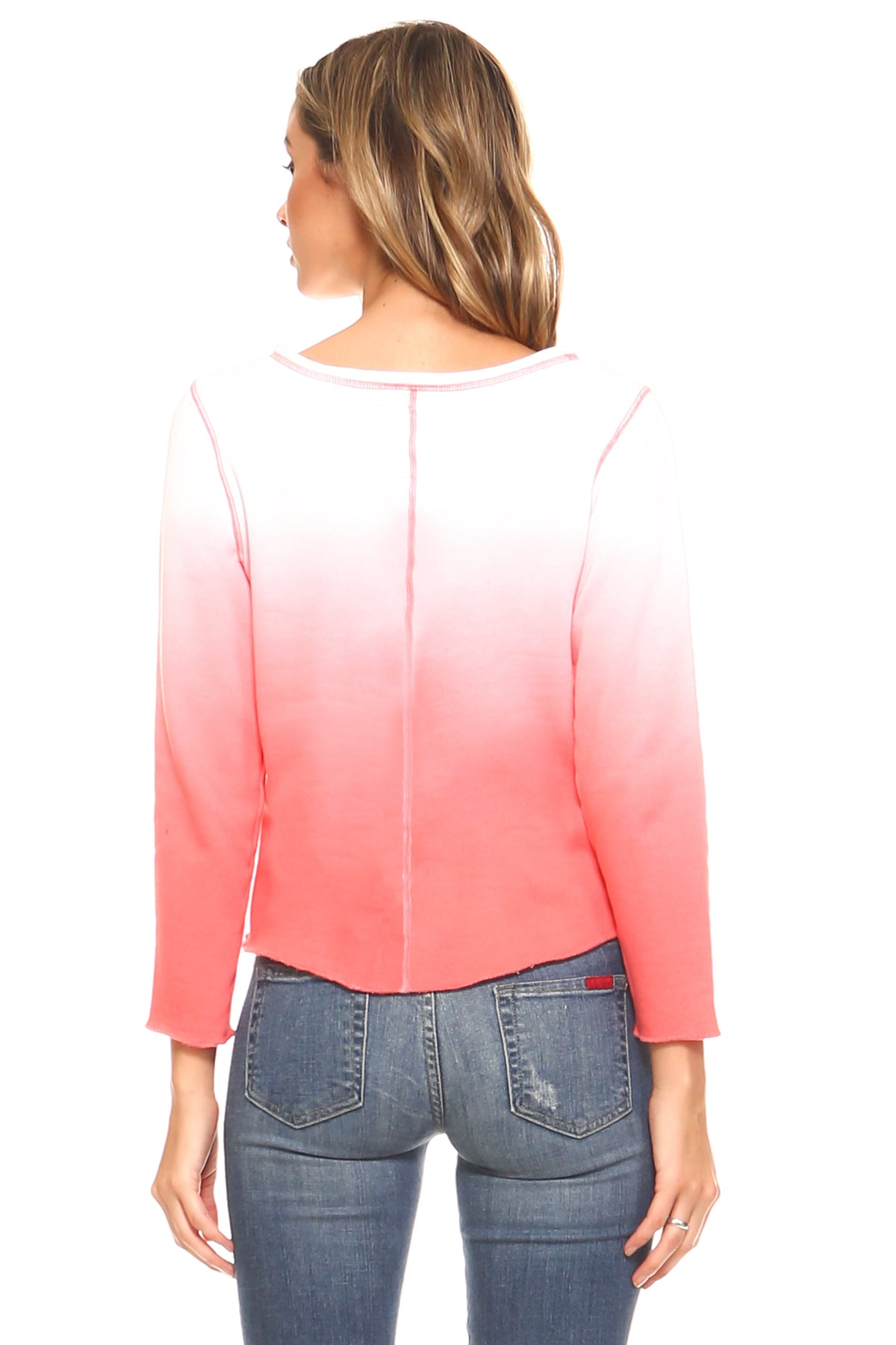 Women's Dip Dye French Terry Long Sleeve Screened Sweatshirt Sweater - Tophatter Daily Deals