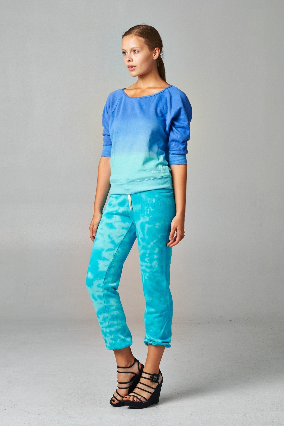 Women's French Terry Long Sleeve Dip Dye Screened Sweatshirt Tops - Tophatter Daily Deals