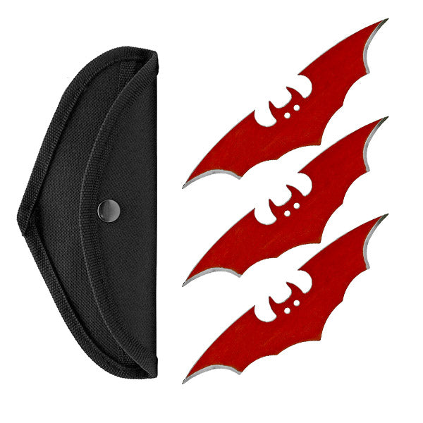 3-pc. 6" Bat Throwing Knife Set - Red - Tophatter Daily Deals