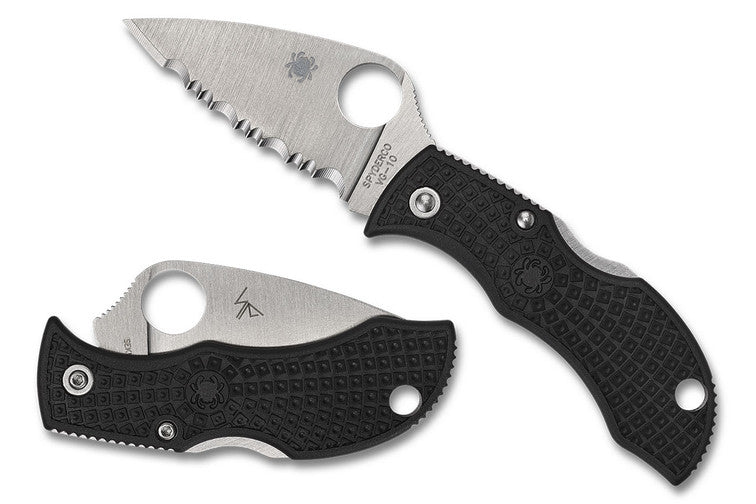 Spyderco Manbug - Black FRN Handles - Leaf Shaped VG10 Serrated Blade - MBKLFS Folding Knives - Tophatter Daily Deals