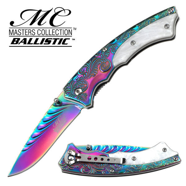 Masters Collection Rainbow Linerlock A/O Knife - Pearl Swirl Knife-Assist - Tophatter Daily Deals