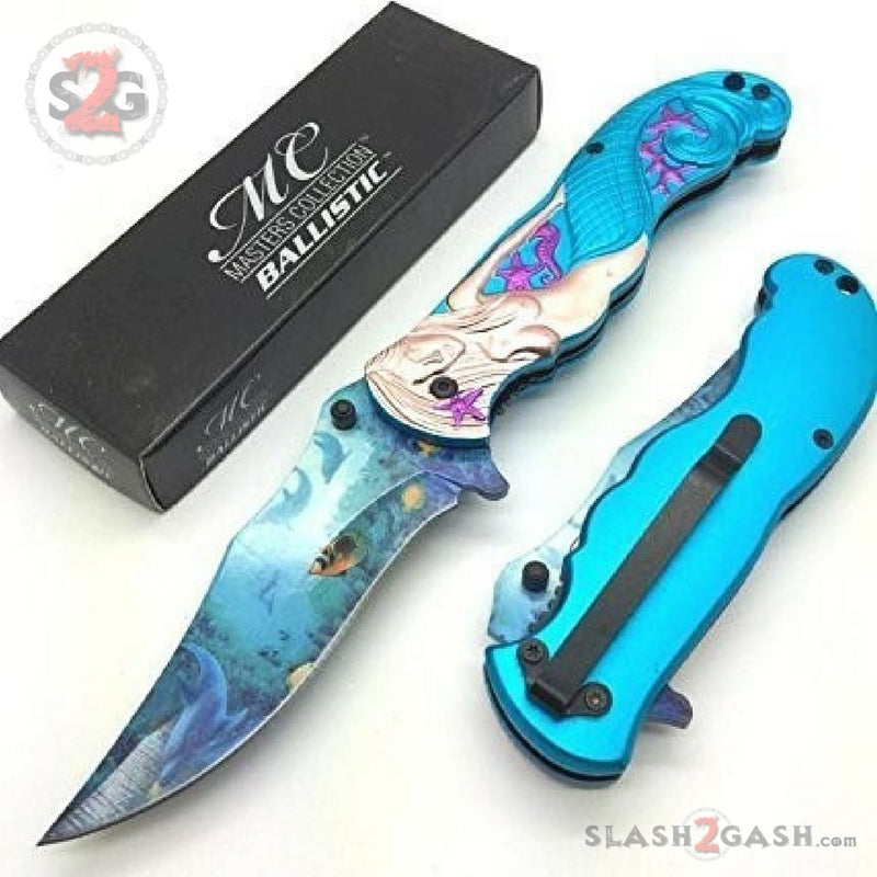 Fantasy L Blue Mermaid Ocean View Spring Assisted Folding Knife Knife-Assist - Tophatter Daily Deals