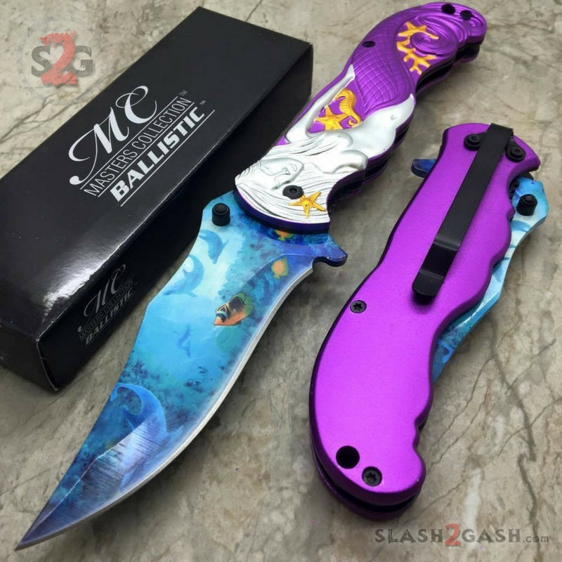 Fantasy Purple Mermaid Ocean View Spring Assisted Folding Knife Knife-Assist - Tophatter Daily Deals