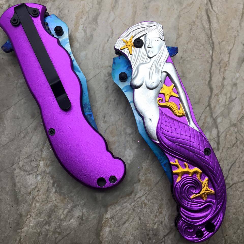 Fantasy Purple Mermaid Ocean View Spring Assisted Folding Knife Knife-Assist - Tophatter Daily Deals