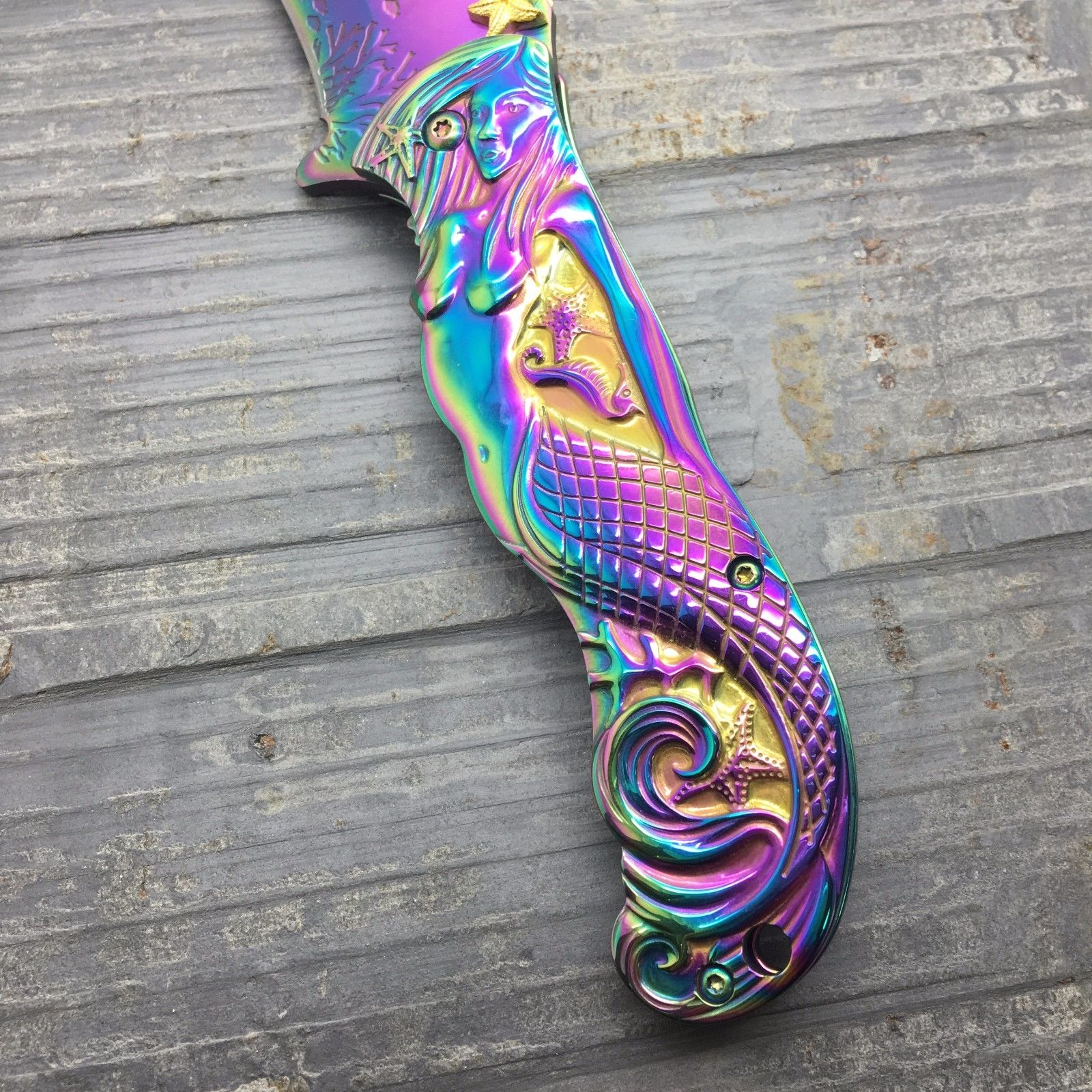 Fantasy Rainbow Coated 3D Sculpted Mermaid Assist Open Collector Knife Knife-Assist - Tophatter Daily Deals