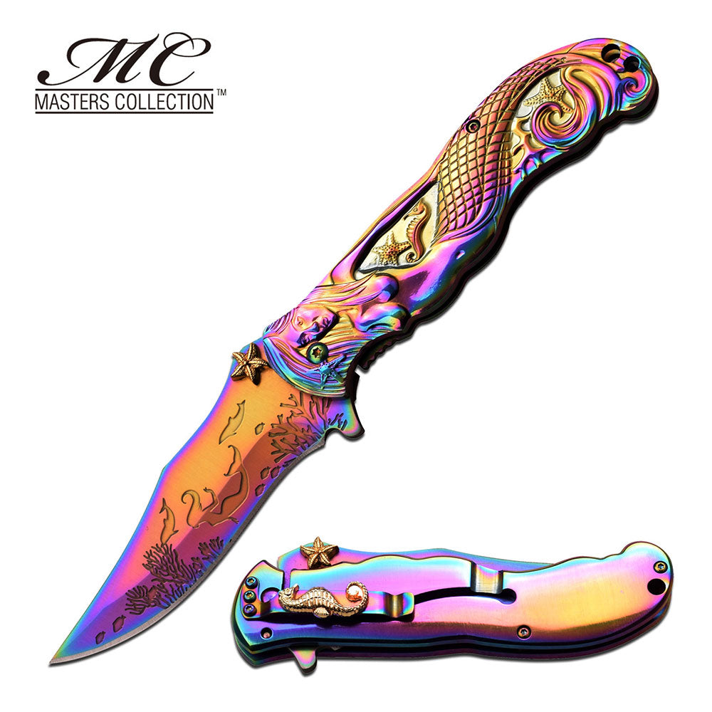 Fantasy Rainbow Coated 3D Sculpted Mermaid Assist Open Collector Knife Knife-Assist - Tophatter Daily Deals