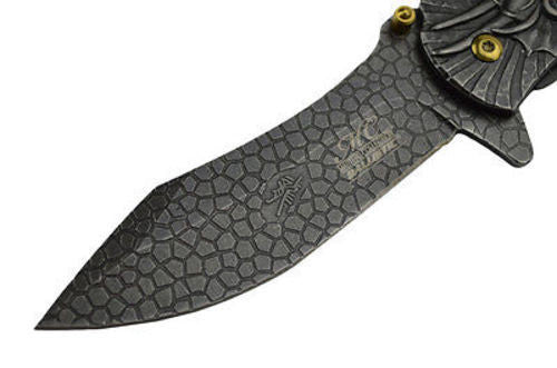 Dragon Ninja Stonewash Spring Assisted Knife 3D Engraved Scales Master Knife-Assist - Tophatter Daily Deals