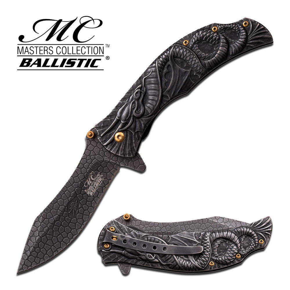 Dragon Ninja Stonewash Spring Assisted Knife 3D Engraved Scales Master Knife-Assist - Tophatter Daily Deals