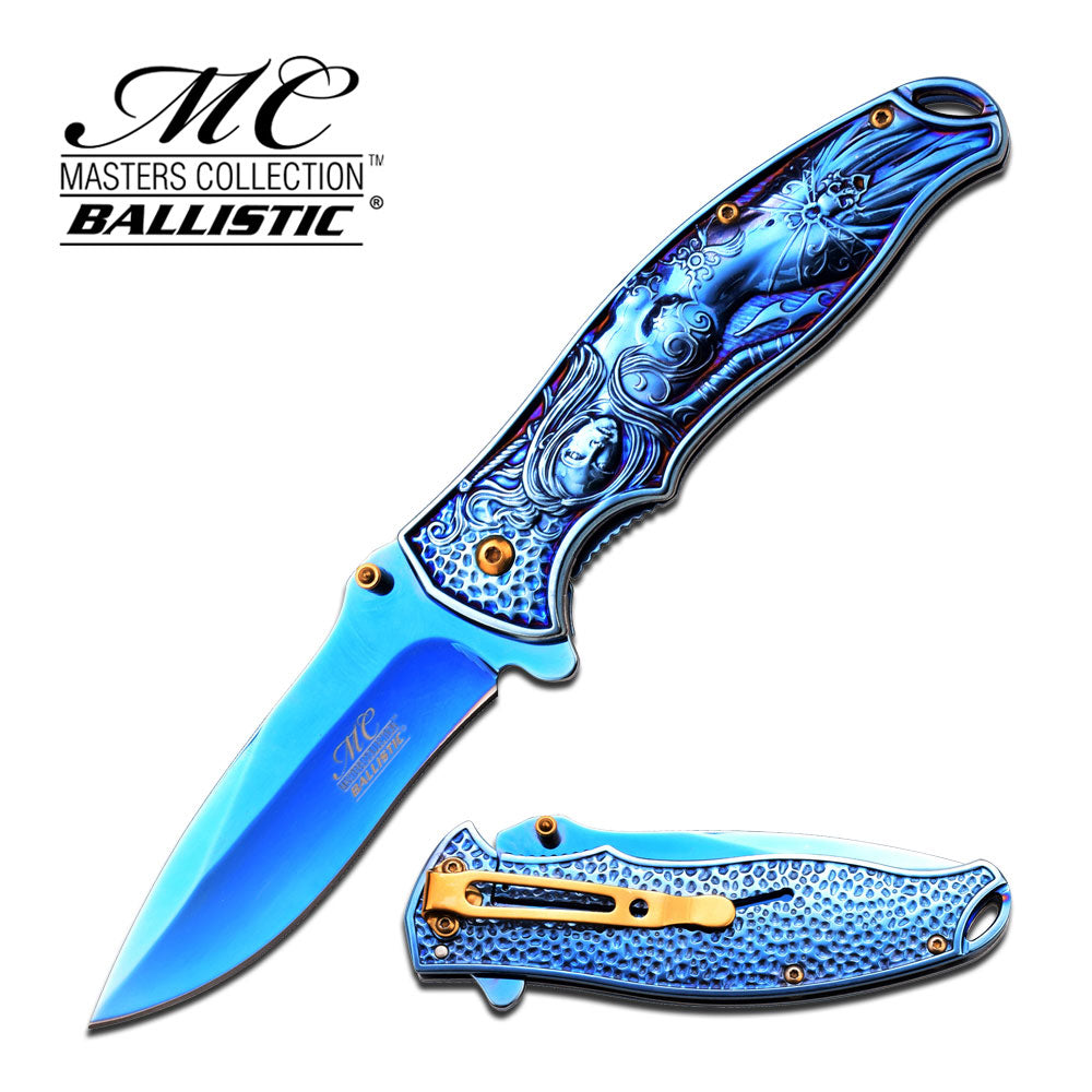 Fantasy Blue Titanium 3D Sculpted Woman Assist Open Collector Knife Knife-Assist - Tophatter Daily Deals