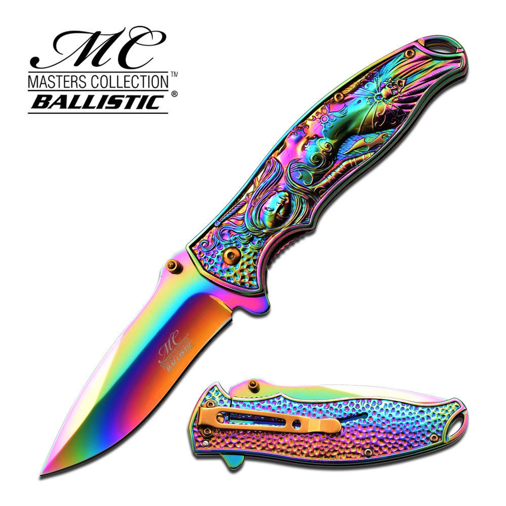 Fantasy Rainbow Coated 3D Sculpted Woman Assist Open Collector Knife Knife-Assist - Tophatter Daily Deals