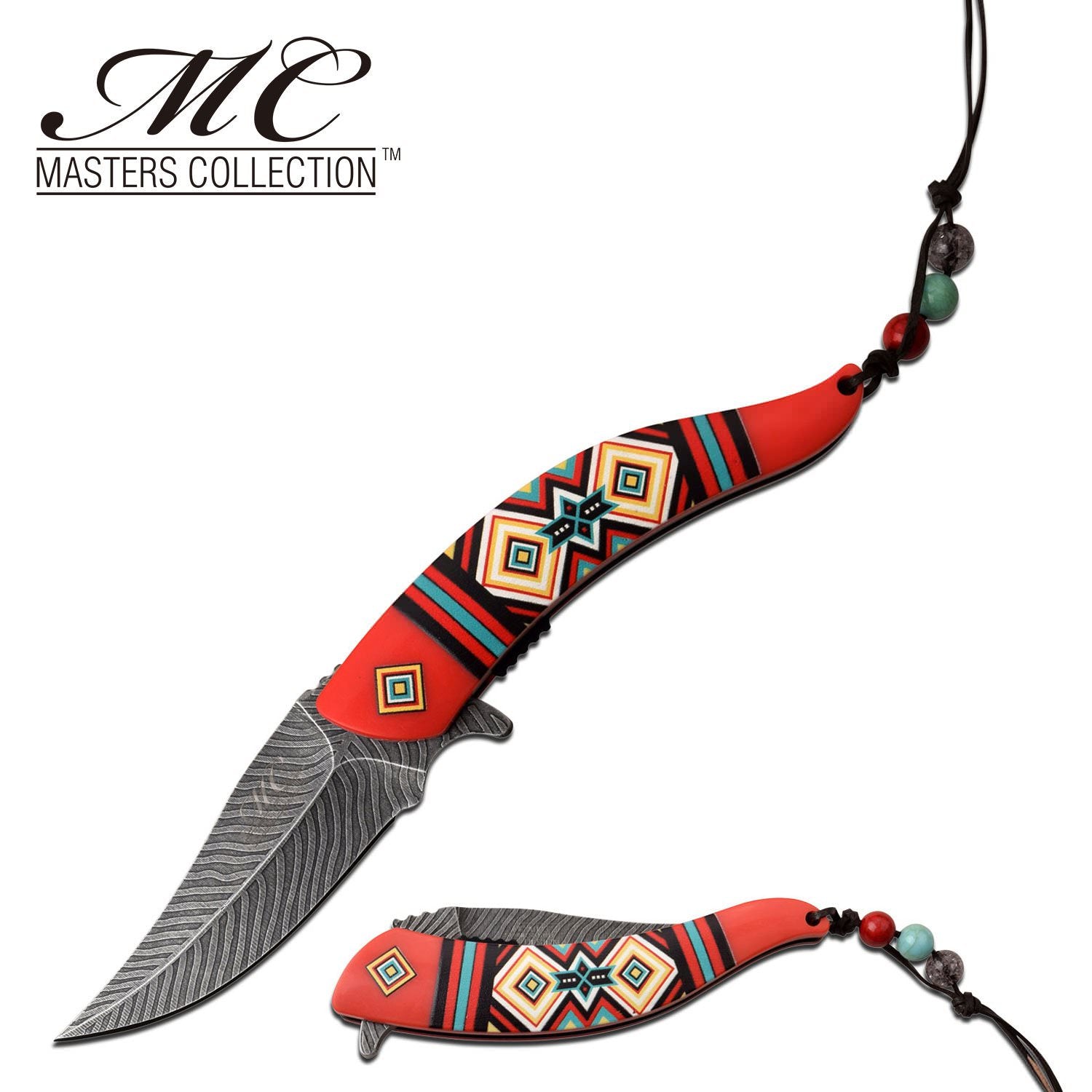 8.5" Damascus Style Red Spring Assist Folding Pocket Knife - Tophatter's Guns'N'Weapons Store Collectible Weapons - Tophatter Daily Deals