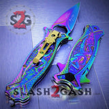 Rainbow Titanium Ninja Finger Hole Spring Assisted Knife w/ Breaker Knife-Assist - Tophatter Daily Deals