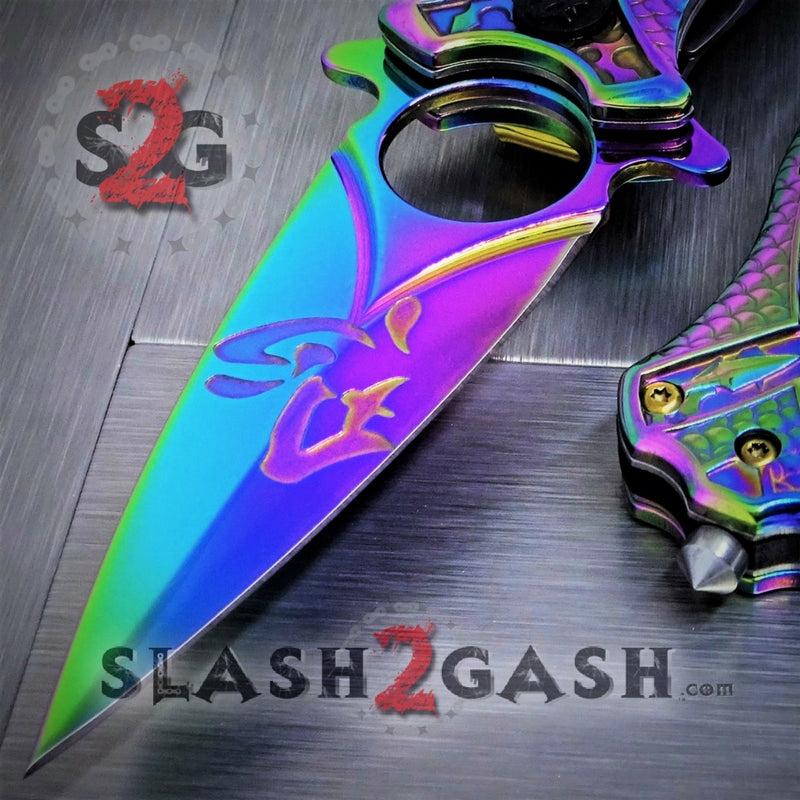 Rainbow Titanium Ninja Finger Hole Spring Assisted Knife w/ Breaker Knife-Assist - Tophatter Daily Deals