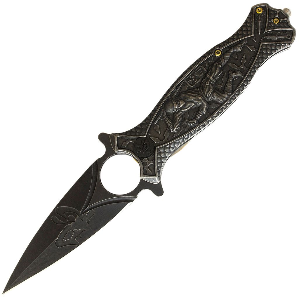 Ninja Finger Hole Spring Assisted Pocket Knife w/ Breaker - Stonewashed Knife-Assist - Tophatter Daily Deals