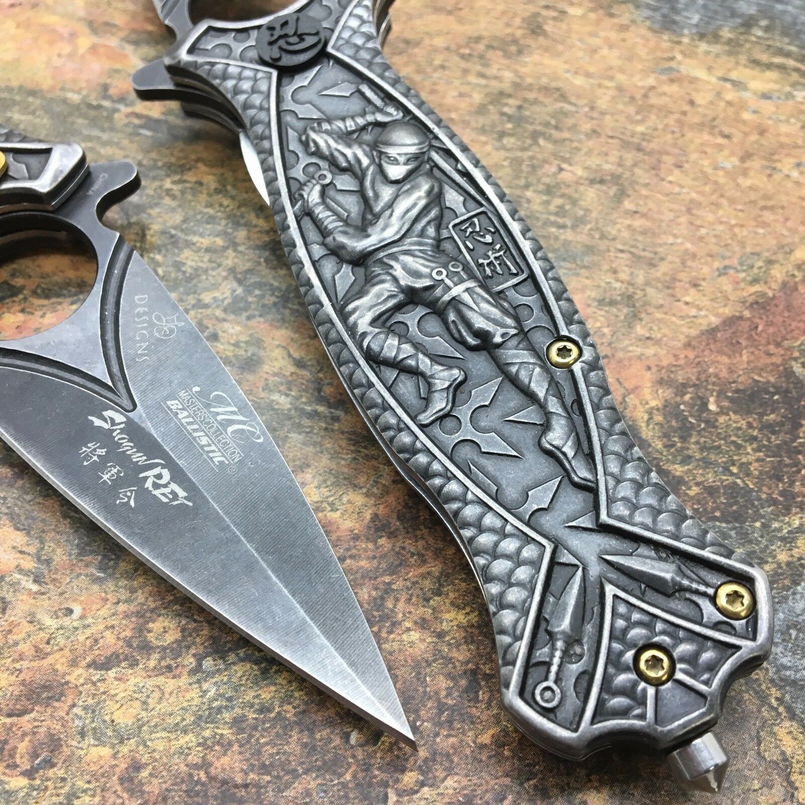 Ninja Finger Hole Spring Assisted Pocket Knife w/ Breaker - Stonewashed Knife-Assist - Tophatter Daily Deals