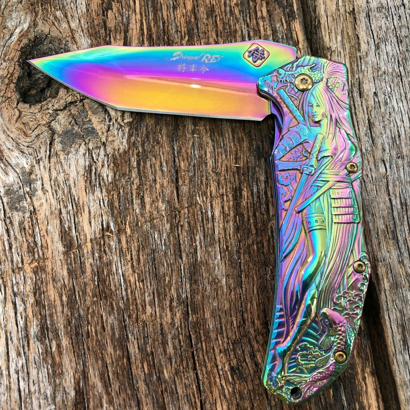 Samurai Woman 3D Fantasy Knife A/O with Koi Fish - Rainbow Knife-Assist - Tophatter Daily Deals