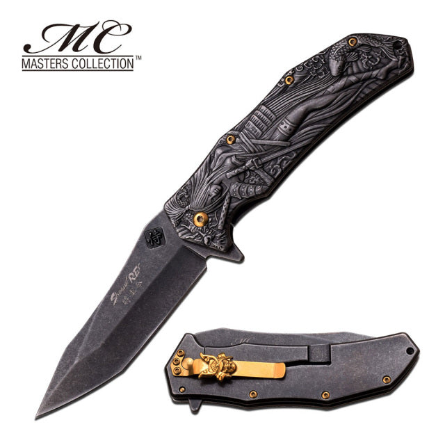 Samurai Woman 3D Fantasy Knife A/O with Koi Fish - Stone Wash Knife-Assist - Tophatter Daily Deals