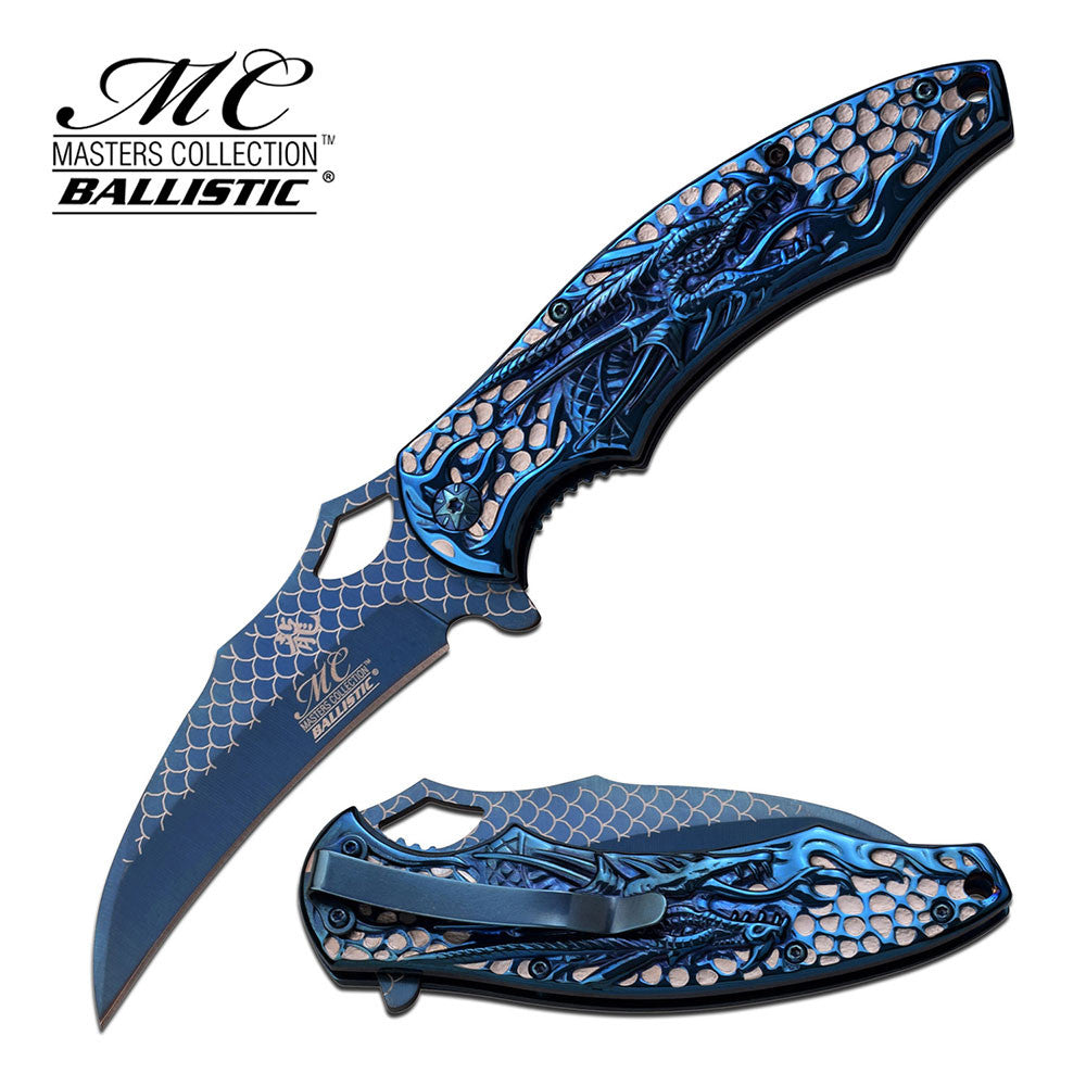 Dragon Blue Titanium Spring Assisted Knife NEW Claw Acid Etched Scales Knife-Assist - Tophatter Daily Deals