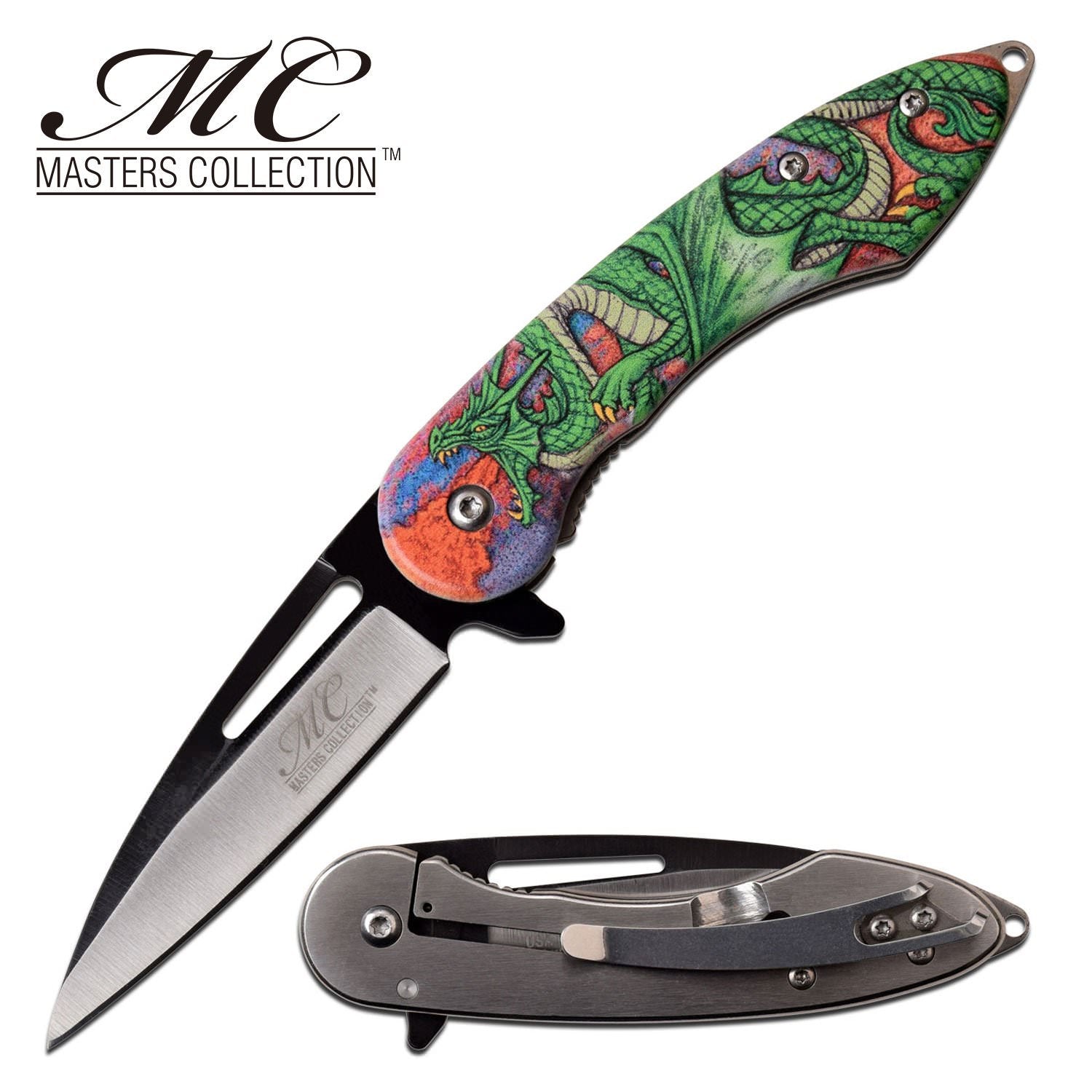3" Blade Embossed Fantasy Green Dragon Tactical Spring-Assist Folding Pocket Knife - Tophatter's Guns'N'Weapons Store Collectible Weapons - Tophatter Daily Deals