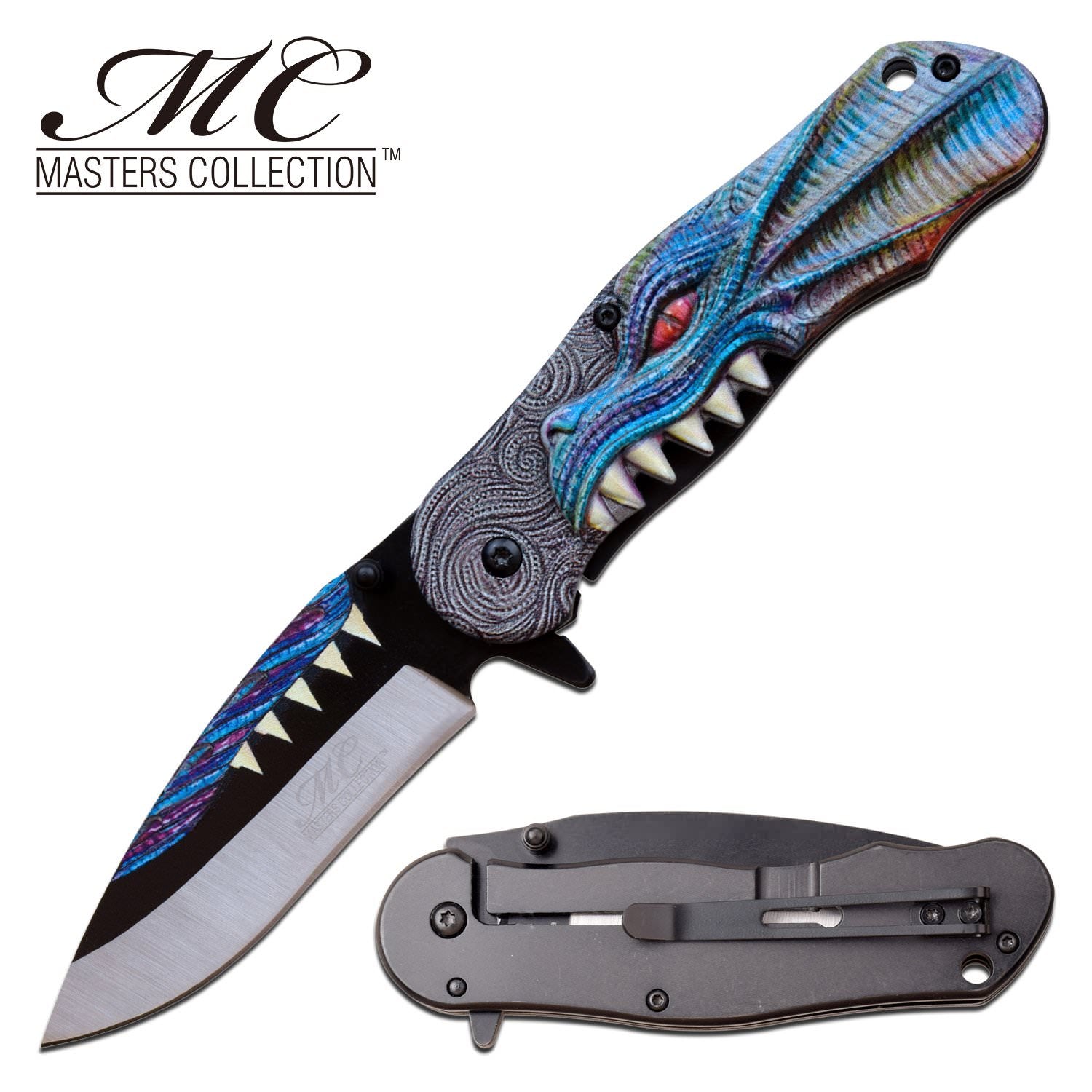 8" Blue Dragon Tactical Thrones Spring-Assist Folding Pocket Knife Collectible Weapons - Tophatter Daily Deals