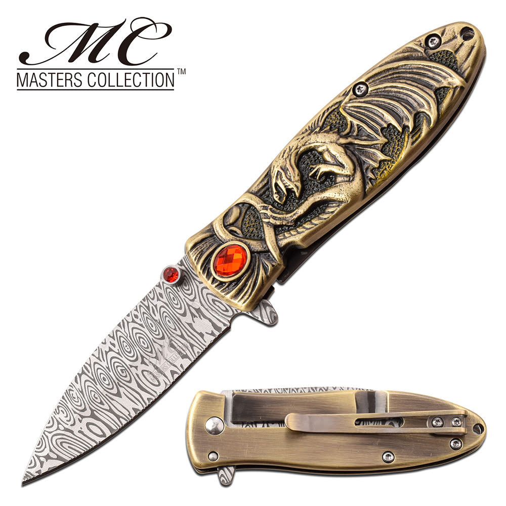 Red Ruby Ancient Gold Enchanted Fantasy Dragon Blade Spring-Assist Folding Knife Collectible Weapons - Tophatter Daily Deals