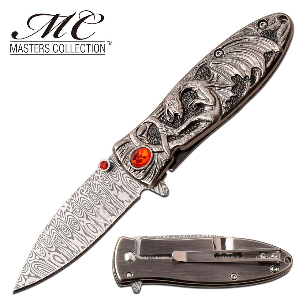 Red Ruby Ancient Silver Enchanted Fantasy Dragon Blade Spring-Assist Folding Knife - TOPHATTER'S ARMORY DEALS Collectible Weapons - Tophatter Daily Deals