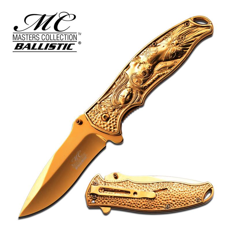 Master Ballistic Assisted Opening Spring Assisted Knife Gold Mermaid Collectible Weapons - Tophatter Daily Deals