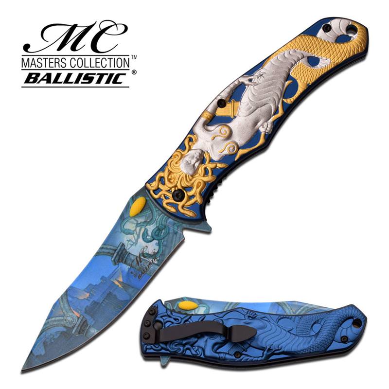 Medusa Blue 4.75" Spring Assisted Folding Pocket Knife - TOPHATTER'S ARMORY DEALS Collectible Weapons - Tophatter Daily Deals