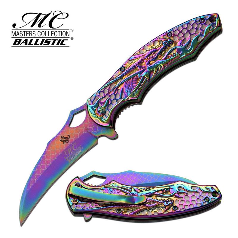 Rainbow Dragon Claw Titanium Blade Tactical Spring Assist Pocket Knife Collectible Weapons - Tophatter Daily Deals