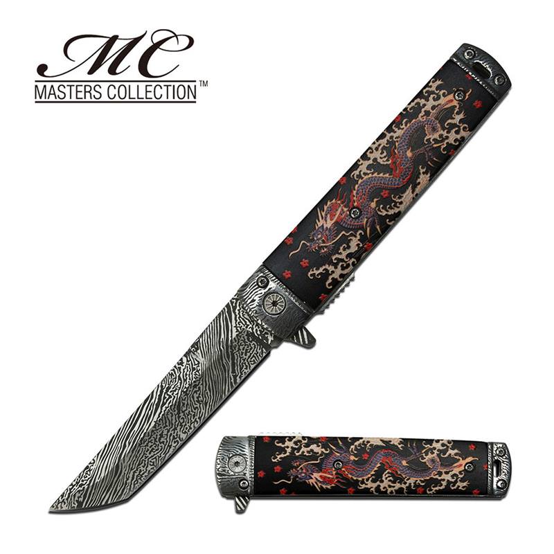 Black Asian Chinese Dragon 3.6" Tanto Blade EDC Spring Assist Knife Collectible Weapons - Tophatter Daily Deals